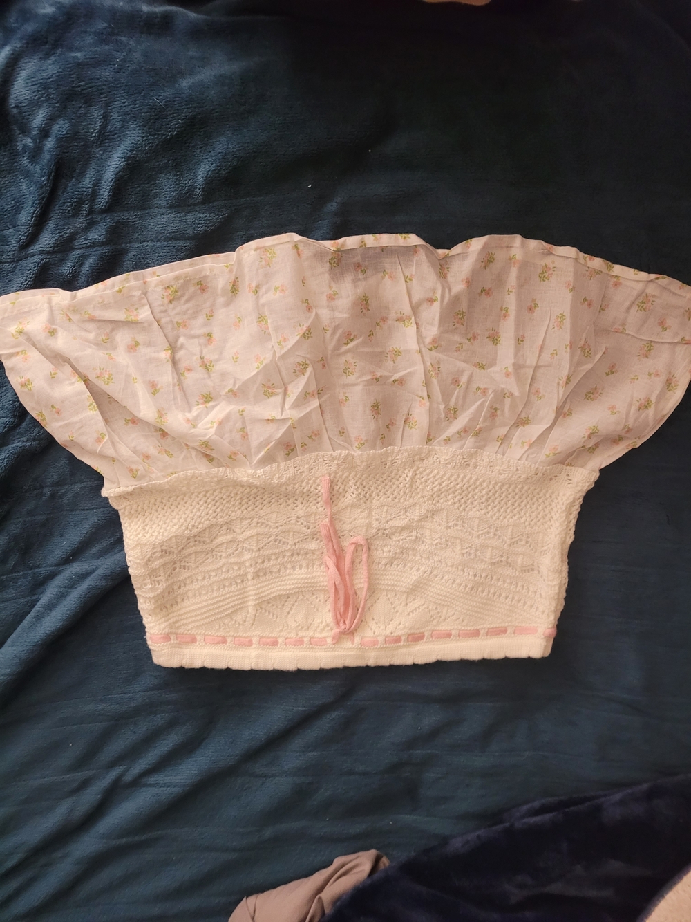 Madden Girl White and Pink Floral Smocked Crop Top